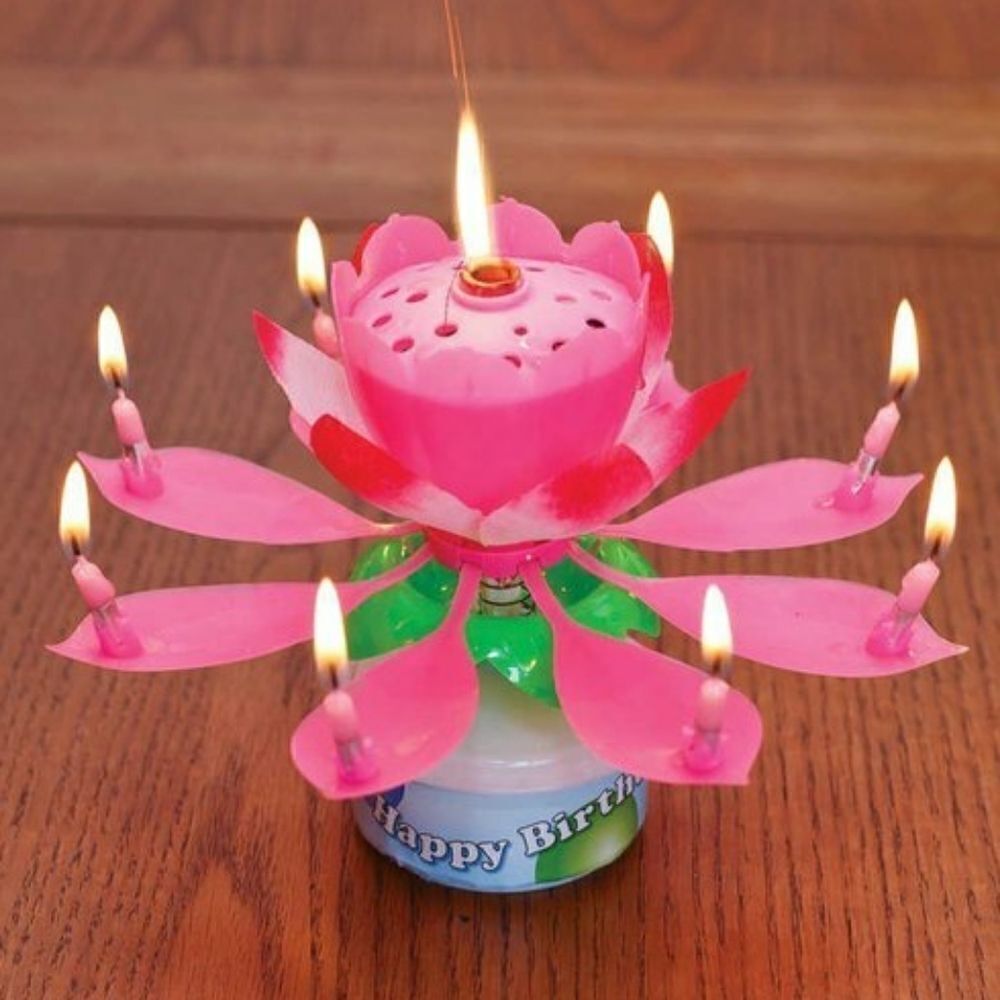 BIRTHDAY Cake Musical Candle Lotus Flower Sparkling NWT
